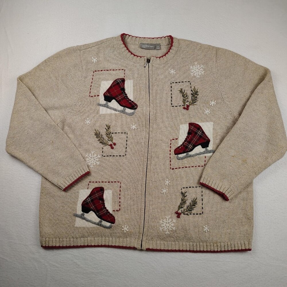 VTG Croft & Barrow Sweater Womens 2X Wool Blend Christmas Ice Skates - Picture 1 of 9
